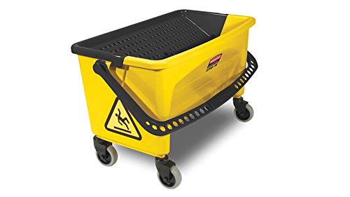 Rubbermaid Commercial Mop Bucket, Press Wring Mop Bucket for Microfiber Flat Mops, Mop Bucket with Wringer On Wheels,18" Yellow