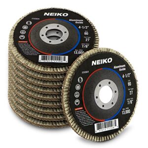 neiko 11108a 10 pack aluminum oxide flap discs 4-1/2 for angle grinder, 80 grit flapper wheel, flat t27 grinding wheel 4.5 inch flap disc, 7/8" arbor grinding disc, wood & metal sanding