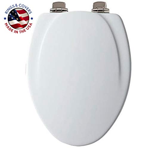 Mayfair 1830NISL 000 Will Slow Close and Never Come Loose Toilet Seat, 1 Pack - ELONGATED, White - Brushed Nickel Hinges