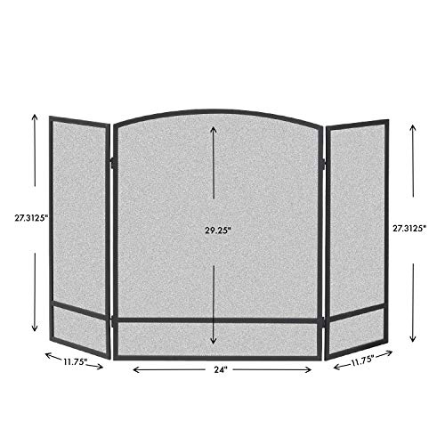 Panacea Products 15951 3-Panel Arch Screen with Double Bar for Fireplace, 29.25 Inch