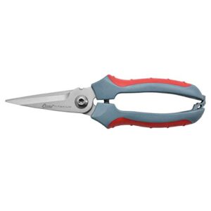 clauss 8" titanium snips with wire cutter, spring-assist, serrated blades, gray (18039)