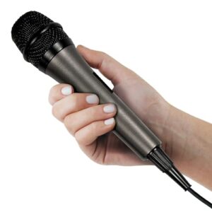 singing machine wired microphone for karaoke, (black) - unidirectional dynamic vocal microphone - plug-in microphone for karaoke machine, amp, & speaker - mic for singing, public speaking, & parties