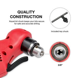 NEIKO 10529A 3/8" Right Angle Drill, 55-Degree Angle Close Quarter Corded Drill, Variable Speed Power Drill (0-1400 RPM), 120 Volt, Spin Key, Angle Grip