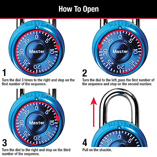 Master Lock Padlock, Mini Dial Combination Lock, 1-9/16 in. Wide, Color Assortment Pack, 1533TRI (Pack of 3)