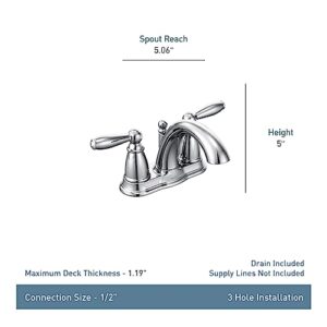 Moen Brantford Brushed Nickel Two-Handle Low-Arc Centerset Bathroom Faucet with Drain Assembly, 6610BN, 0.5