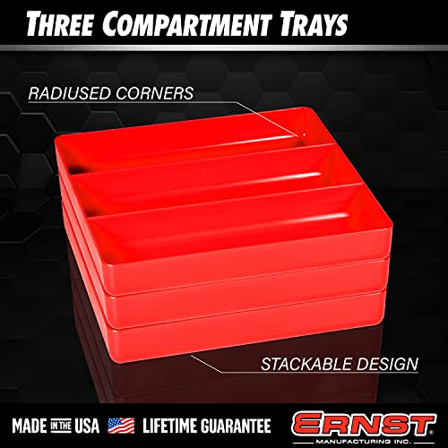 ERNST Tool Garage Organizer Tray, Red, 3-Compartments