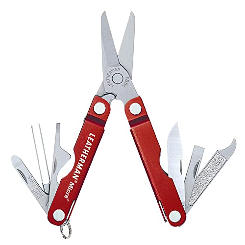 LEATHERMAN, Micra Keychain Multitool with Spring-Action Scissors and Grooming Tools, Stainless Steel, Built in the USA, Red