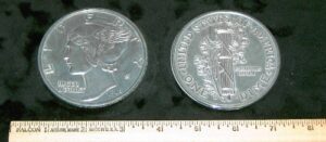 replica 1916 mercury dime. big huge large 3" metal coin