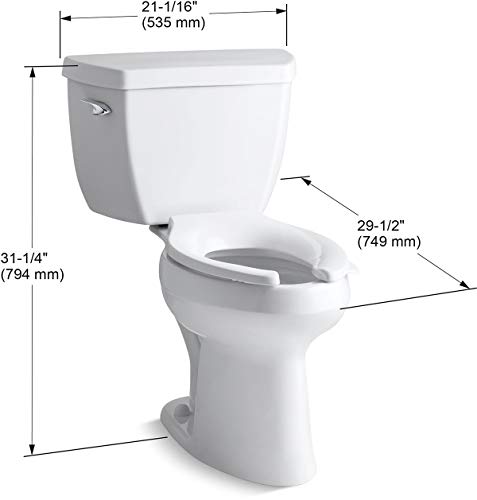 Kohler K-3493-0 Highline Classic Pressure Lite Comfort Height Elongated 1.6 gpf Toilet with Left-Hand Trip Lever, Less Seat, White