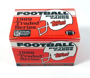 1989 topps traded football complete mint 132 card set in original factory set box. featuring rookie cards of barry sanders, troy aikman, derrick thomas, deion sanders and many others!
