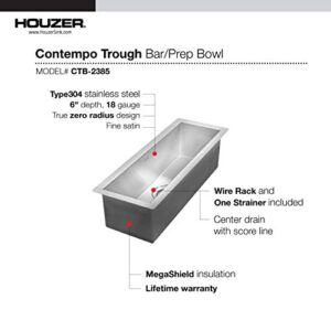 HOUZER CTB-2385 Contempo Trough Series Undermount Stainless Steel Prep Bar Sink, 21-by-6-1/2-Inch, Satin