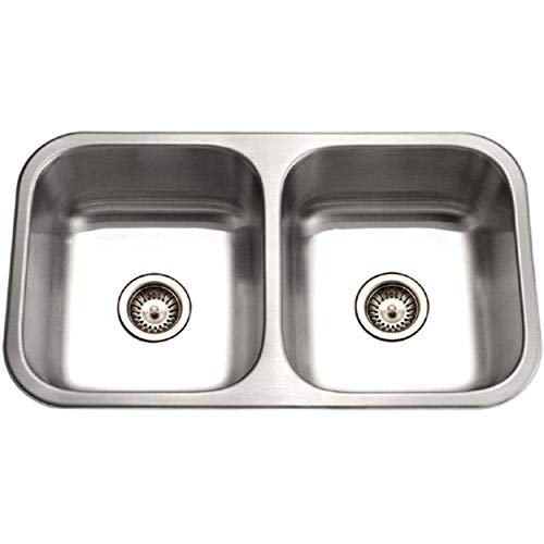 HOUZER ED-3108-1 Elite Series Undermount Stainless Steel 50/50 Double Bowl Kitchen Sink, Satin