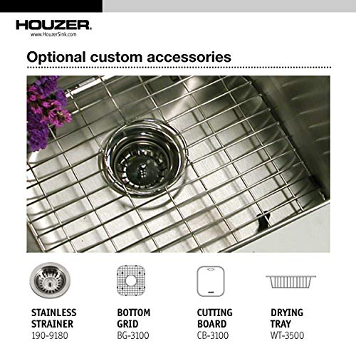 HOUZER ED-3108-1 Elite Series Undermount Stainless Steel 50/50 Double Bowl Kitchen Sink, Satin