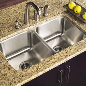 HOUZER ED-3108-1 Elite Series Undermount Stainless Steel 50/50 Double Bowl Kitchen Sink, Satin