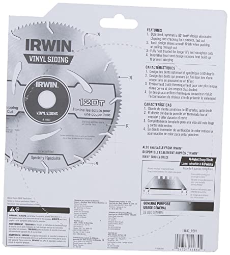 IRWIN Tools MARATHON Vinyl Siding Corded Circular Saw Blade, 7 1/4-inch, 120T (11830)