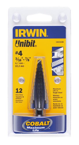 IRWIN Step Drill Bit, 3/16-Inch to 7/8-Inch, Cobalt Alloy Steel, 3/8-Inch Shank (10234CB)