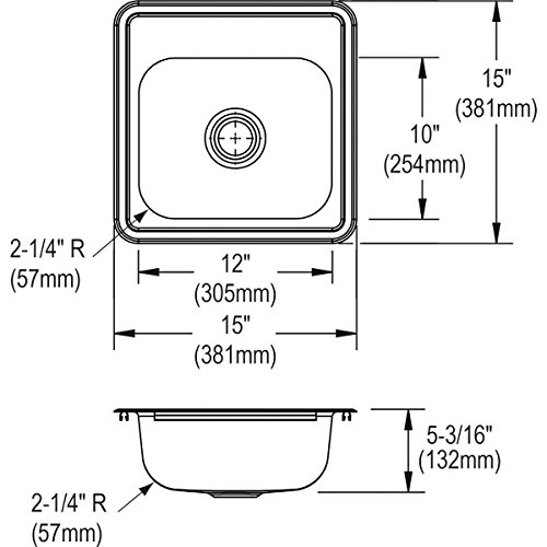 Elkay D115151 Dayton Single Bowl Drop-in Stainless Steel Bar Sink 15 x 15 with 2" Drain Hole