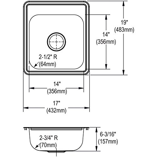 Elkay D117193 Dayton Single Bowl Drop-in Stainless Steel Bar Sink 17 x 19