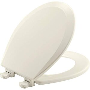 church 540ec 346 toilet seat with easy clean & change hinge, round, durable enameled wood, biscuit/linen