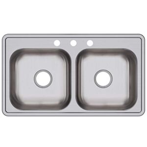 elkay d233193 dayton equal double bowl drop-in stainless steel sink, 33 x 19 x 6.5