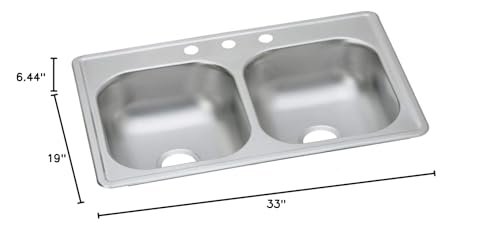 Elkay D233193 Dayton Equal Double Bowl Drop-in Stainless Steel Sink, 33 x 19 x 6.5