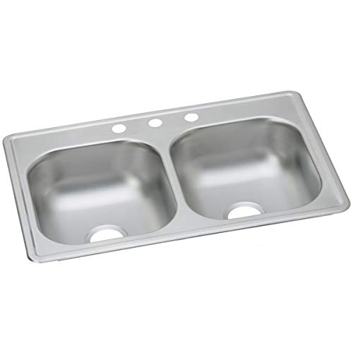 Elkay D233193 Dayton Equal Double Bowl Drop-in Stainless Steel Sink, 33 x 19 x 6.5