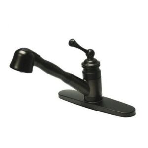 vintage single handle centerset kitchen faucet with buckingham lever handles and pull out spray finish: oil rubbed bronze