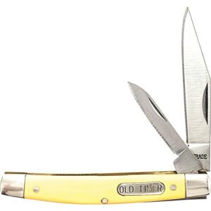 old timer 33oty middleman jack 5.7in s.s. traditional folding knife with 2.4in clip point blade and yellow handle for outdoor, hunting, camping and edc