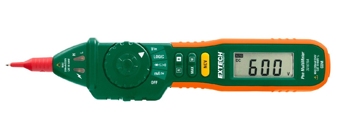 Extech 381676A Pen MultiMeter with Built-in NCV, Fully Loaded Pen-style Meter with 9 Functions, Auto/Manual Ranging Pen-style Multimeter, Large 2000 Count High Contrast LCD Display, green