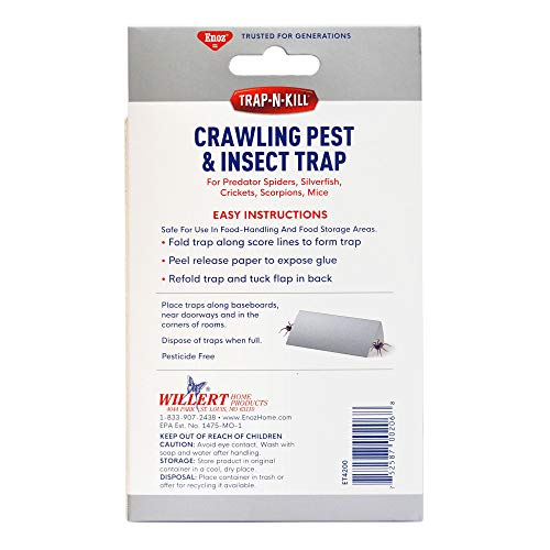 Enoz Trap-N-Kill Spider and Silverfish Sticky Traps, Nontoxic, Made in USA, 6 Count