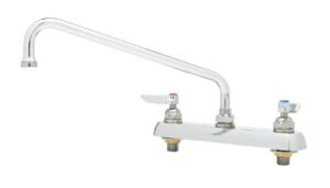 t&s brass "t&s brass b-1123 workboard faucet, deck mount, 8"" centers, 12"" swing nozzle, lever handles", silver