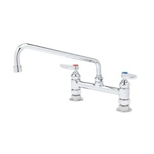 t&s brass b-0221 double pantry faucet, deck mount, 8" centers, 12" swing nozzle (062x), lever handles, silver