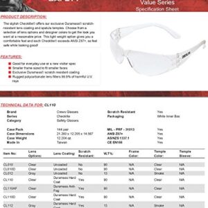 MCR Safety Glasses CL110 Checklite Clear Lens with UV Protection and Scratch Resistant Coating, 1 Pair