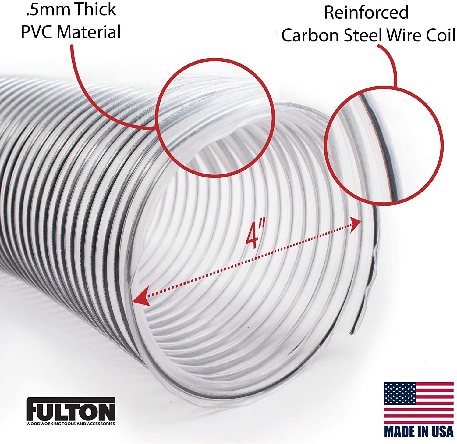 4" x 50’ Ultra Flex Clear Vue Heavy Duty PVC Dust Debris and Fume Collection Hose MADE IN USA!