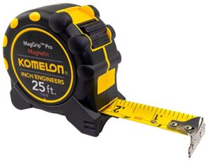 komelon 7125ie; 25' x 1" magnetic maggrip pro tape measure with inch/engineer scale, yellow/black