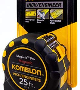 Komelon 7125IE; 25' x 1" Magnetic MagGrip Pro Tape Measure with Inch/Engineer Scale, Yellow/Black