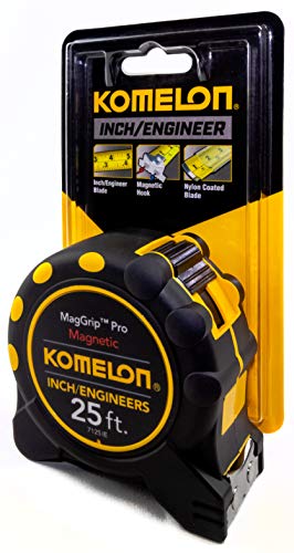 Komelon 7125IE; 25' x 1" Magnetic MagGrip Pro Tape Measure with Inch/Engineer Scale, Yellow/Black