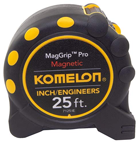 Komelon 7125IE; 25' x 1" Magnetic MagGrip Pro Tape Measure with Inch/Engineer Scale, Yellow/Black