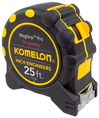 Komelon 7125IE; 25' x 1" Magnetic MagGrip Pro Tape Measure with Inch/Engineer Scale, Yellow/Black