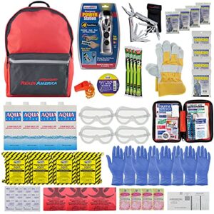 ready america 72 hour deluxe emergency kit, 4-person 3-day backpack, first aid kit, survival blanket, power station, emergency food, portable disaster preparedness go-bag for earthquake, fire, flood