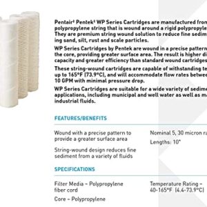 Pentair Pentek WP5 Sediment Water Filter, 10-Inch, Under Sink Polypropylene String-Wound Filter Cartridge, 10" x 2.5", 5 Micron