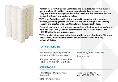 Pentair Pentek WP5 Sediment Water Filter, 10-Inch, Under Sink Polypropylene String-Wound Filter Cartridge, 10" x 2.5", 5 Micron