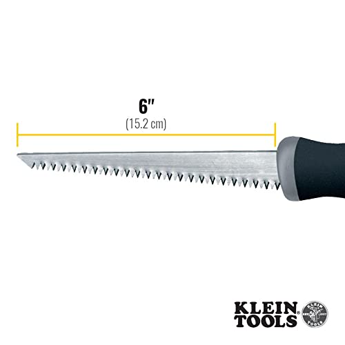 Klein Tools 725 Jab Saw, Triple Ground Teeth, Cuts Drywall, Wallboard, Plywood and Plastic, Hardened Carbon Steel Blade, Beveled Point