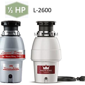 Waste King L-2600 Legend Series 1/2 HP Continuous Feed Garbage Disposal with Power Cord, Waste Disposer for Kitchen Sink