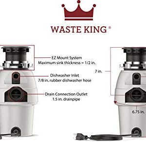 Waste King L-2600 Legend Series 1/2 HP Continuous Feed Garbage Disposal with Power Cord, Waste Disposer for Kitchen Sink