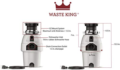 Waste King L-2600 Legend Series 1/2 HP Continuous Feed Garbage Disposal with Power Cord, Waste Disposer for Kitchen Sink