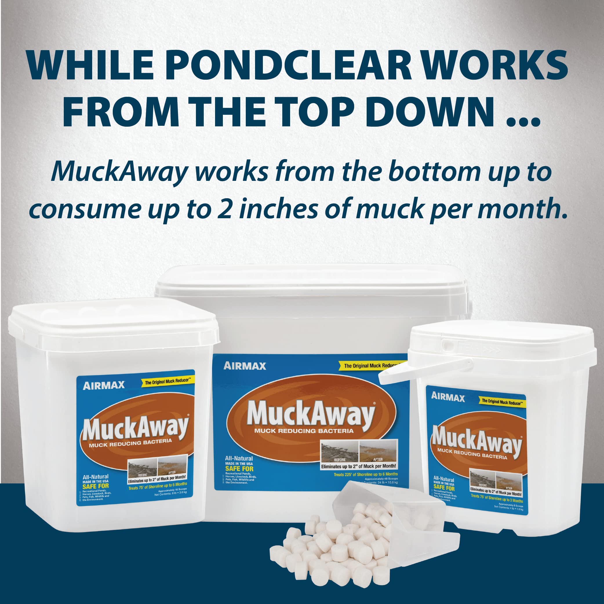 Airmax PondClear Pond Clarifier, Cleans Water & Eliminates Odor, Natural & Easy to Use Bacteria & Enzyme Packets, Safe for The Environment, Treats 1/4 Acre, 6 Month Supply, 24 Packets, 6 lbs