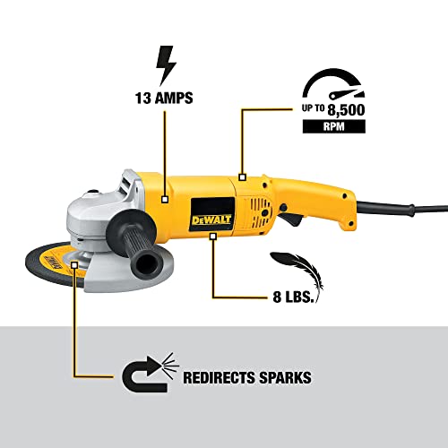 DEWALT Angle Grinder Tool Kit with Bag and Cutting Wheels, 7-Inch, 13-Amp (DW840K),Yellow