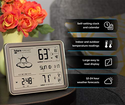 AcuRite 75077A3M Self-Learning Forecast Wireless Weather Station with Large Display and Atomic Clock, Black