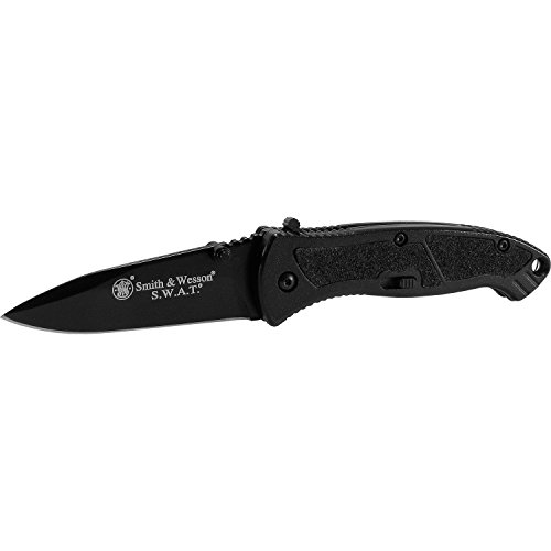 Smith & Wesson Large S.W.A.T. SWATLB 8.5in S.S. Assisted Opening Knife with 3.7in Drop Point Blade and Aluminum Handle for Tactical, Survival and EDC,Black